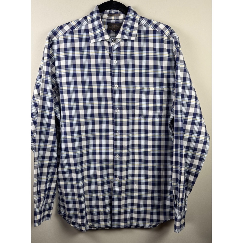 Rodd & Gunn Mens Sports Fit Plaid Button Down Shirt Navy White Yellow, M